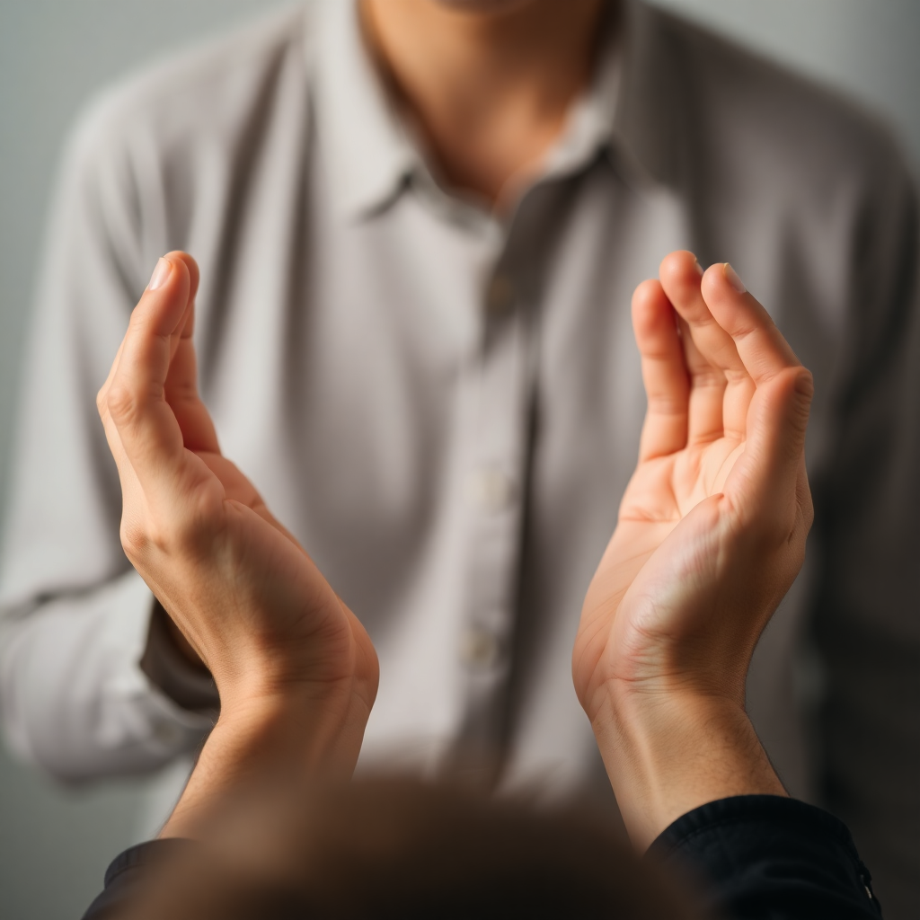 hands hovering over person