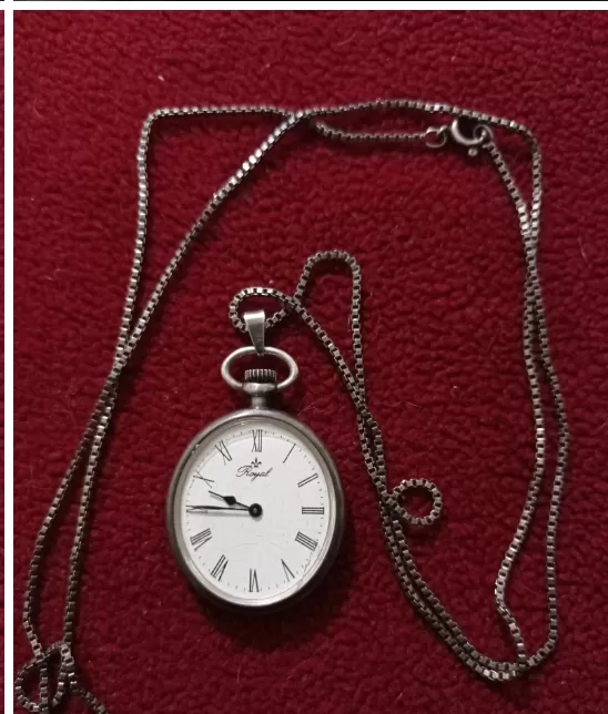 KURMALI gümüş köstekli isviçre kolye saat